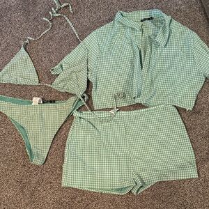 Nasty Gal Mint Gingham Swim Set